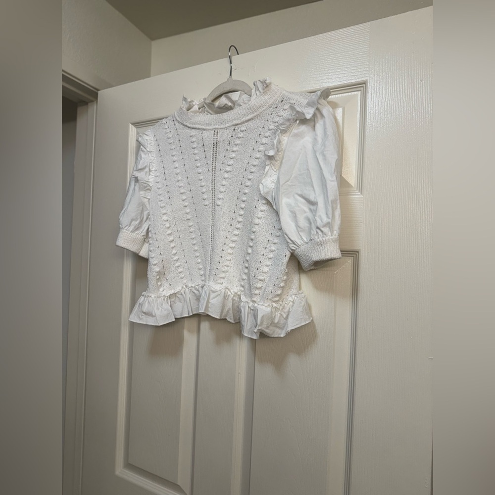 INC Cable Knit Sweater White Short Sleeve Top - Picture 8 of 16